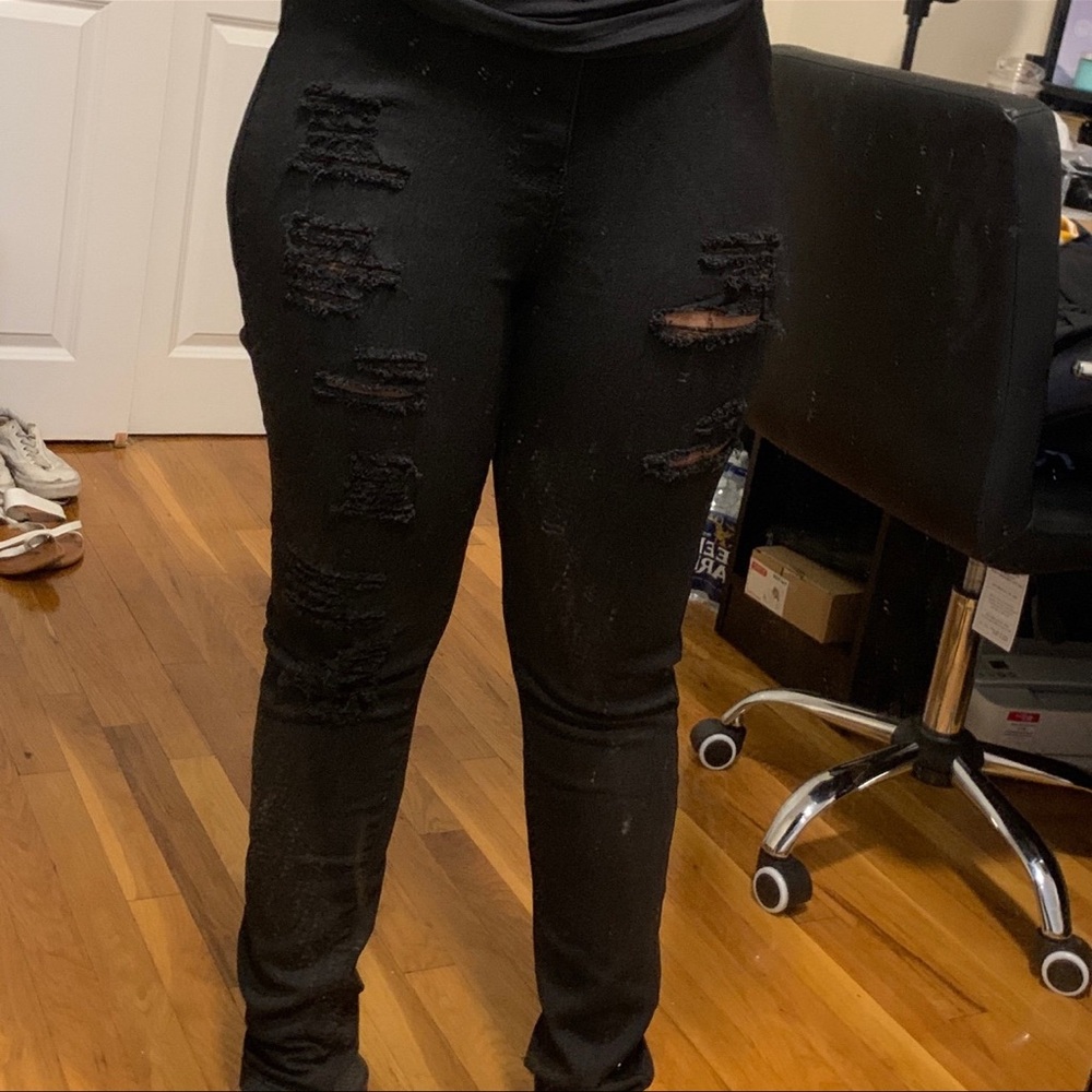 Fashion Nova Distressed Black Jeans